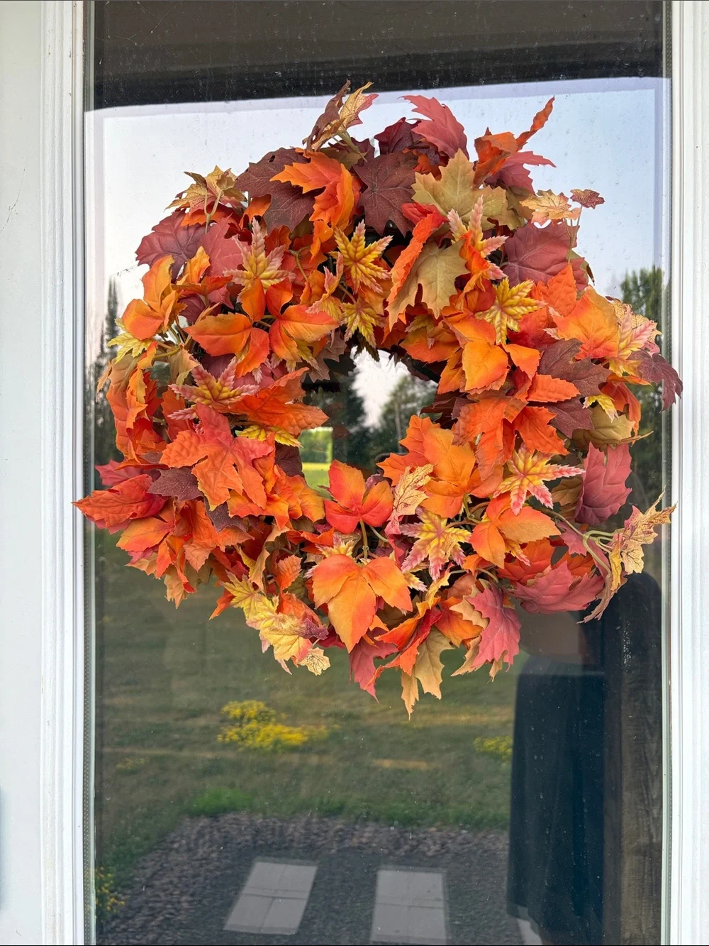 Autumn Maple Leaf Holiday Wreath - Orange Fall Door Decor